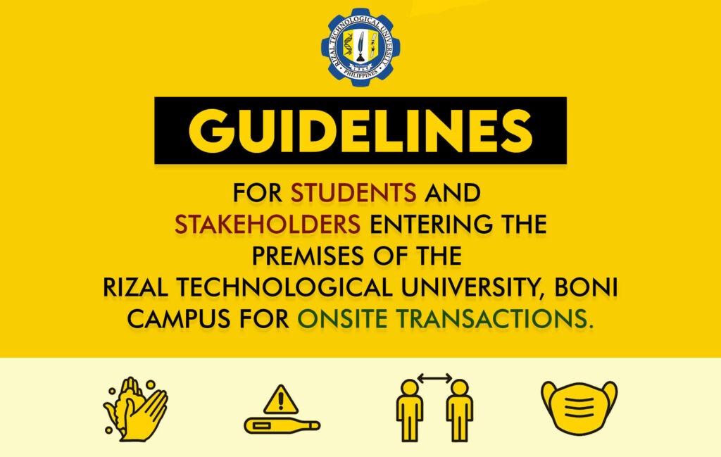 Read more about the article GUIDELINES FOR STUDENTS AND STAKEHOLDERS ENTERING THE PREMISES OF RTU-BONI PREMISES FOR ONSITE TRANSACTION