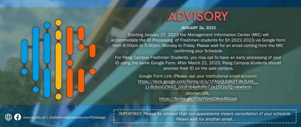 ADVISORY: ID Processing of Freshmen Students for SY-2022-2023